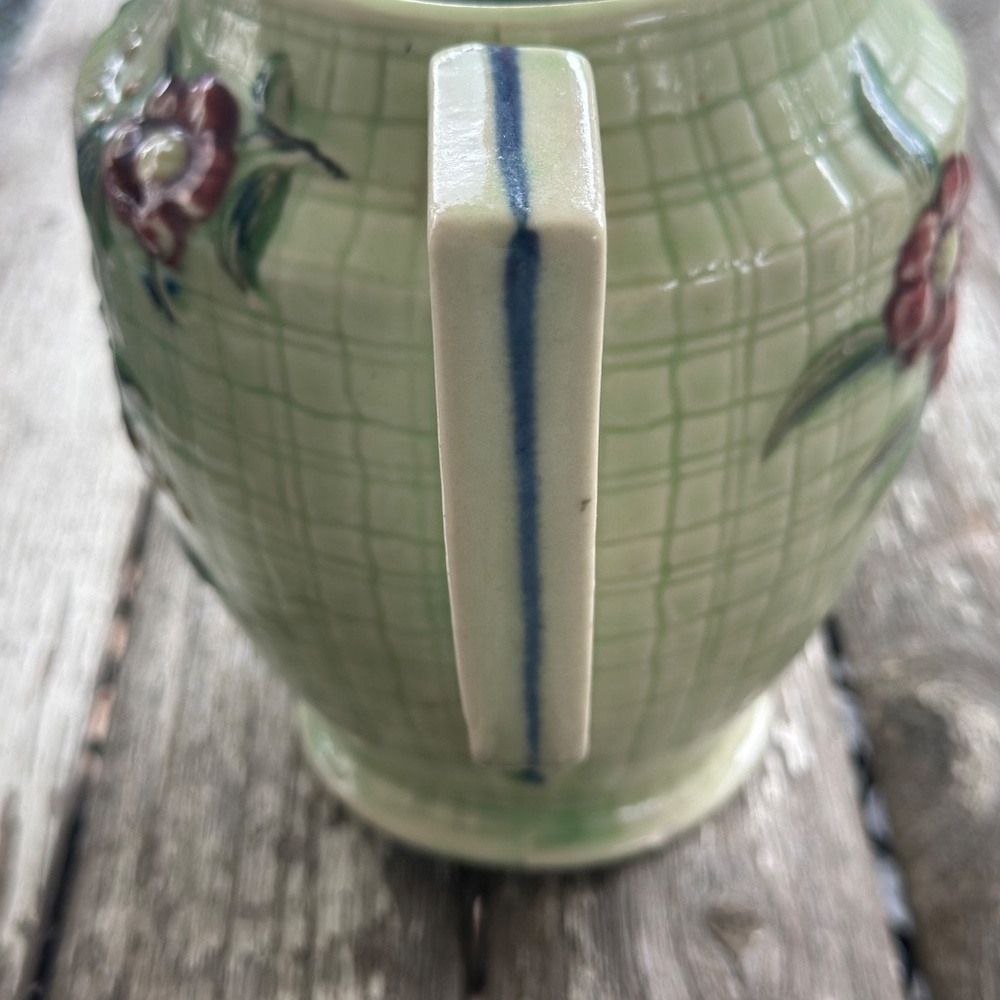 Mid 20th Century Hand Painted Window Pane Camellia Earthenware Jug Japan - Picture 6 of 7